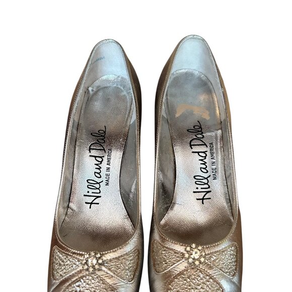 Vintage Hill and Dale Metallic Silver Pinup Jeweled Pumps 5.5 N USA - Picture 5 of 9